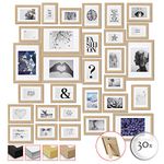 bomoe 30pcs Wall Collage Set Emotion - 10x 10x 10x15 cm, 15x 13x18 cm, 5x 20x30 cm Hanging Photo Frame Set Wooden Photo Frames with Passepartout Picture Collage for Photo Picture Print – Oak