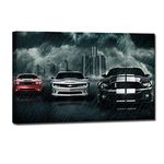 YASOJUN American Muscle Car Poster Home Decor Print, Supercar Canvas Wall Art Sports Posters Office Room Bedroom Décor Gift for Teen Boys Ready to Hang (Framed，24''x16'',car-66)