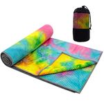 Yoga Towel - Tie-Die Textures Non-Slip Yoga Mat Towel with Bag - 24''x72'' 493g. 100% Absorbent odorless Microfiber Sweat Towel - Yoga Towel mat for Hot Yoga, Bikram and Pilates - Hot Yoga Towel