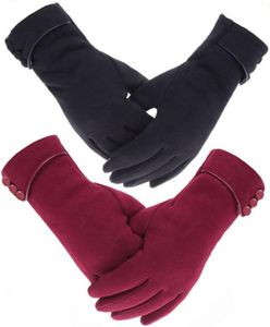 Tomily Womens Touch Screen Phone Fleece Windproof Gloves Winter Warm Wear (Black+Wine)