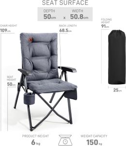 EVER ADVANCED Luxury Camping Chairs Set – Heavy Duty, High Back, Padded, Adjustable Recliner, Grey