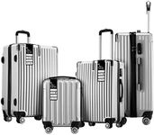 4 Piece Carry On Luggage Set Suitcases Hard Shell Traveller Bag Rolling Trolley Checked TSA Lock Front Hook Lightweight Silver