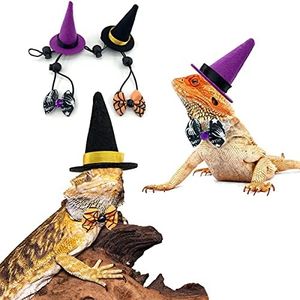 Vehomy 2 Sets Bearded Dragon Halloween Costume- Lizard Halloween Witch Hat Hamster Halloween Hat Bearded Dragon Bowties Reptile Halloween Hat Bowtie Costume for Hamster Lizard Bird Parrot 4pcs