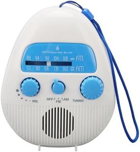 Waterproof Shower Radio, Portable AM/FM Radio with Large Rotary Knobs for Easy Tuning, Splash Proof for Bathroom, Kitchen, Outdoor, Travel