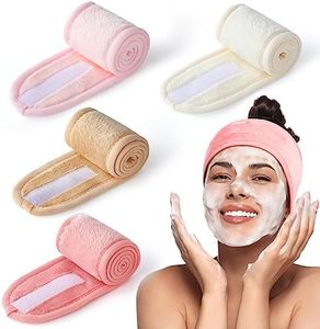 4 Pack Spa Headbands for Women, Lengthened Adjustable Makeup Headbands for Women's Hair, Stretch Flannel Headband for Washing Face, Wrap Towel for Skincare, Facial Mask, Bath and Sport with Magic Tape