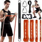 TESLANG Resistance Band Bar, 500 LBS Load Strength Training Bar with 4 Heavy Resistance Bands with Bar for Chest Press Deadlift Squats Curl, Workout Bands with Handles, Portable Home Workout Equipment