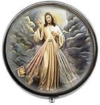 Divine Mercy Religious Jesus Catholic Medal Jewelry - Art Photo Pill Box - Charm Pill Box - Glass Candy Box