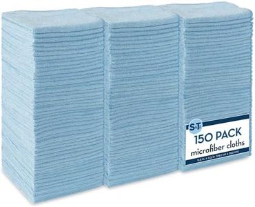 S&T INC. 150 Pack Microfiber Cleaning Cloth, Bulk Microfiber Towel for Home, Reusable Microfiber Towels for Cars, Light Blue, 11.5 in. x 11.5 in., 150 Count
