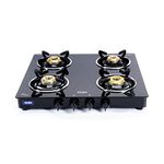 Glen 4 Burner Toughened Glass Top | LPG Gas Stoves | Brass Burners | Black | Auto Ignition | ISI Certified | 1043 GT BB BL AI (Auto ignition)