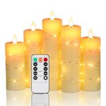 Upinmz flameless Candle Battery with String Battery Powered LED Candle Flashing Candle with Remote Control and Timer 5 Packs (Ivory)