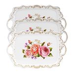 Nicunom 3 Pack Serving Trays with Handles, Melamine Serving Platter Set with Floral Pattern, Decorative Serving Food Tray Dessert Tray for Home, Party, Mother's Day