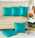 IVAZA Velvet Decorative Cushion Cover 24x24 Inch - Set of 5, Soft Solid Square Throw Pillow Covers for Sofa, Living Room or Home Decor - 60x60cm Aqua