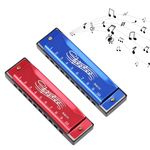 2 Pcs Harmonica Kids, Mouth Organ, 10 Hole 20 Tone Harmonica for Kids & Adults, Perfect Music Gift for Beginners and Performers (Red/Blue)