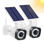 Fake Security Camera - Techage Solar Powered Dummy Cameras with Red LED Light and Motion Detection, IP66 Waterproof Simulated Surveillance Cam for Outdoor Security, Packs of 2(White)