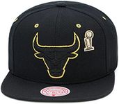 Mitchell & Ness Chicago Bulls Snapback Hat Adjustable Cap - Black/Gold Metal Pin, Black, Gold, One Size