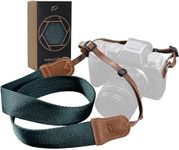 Dark Green Camera Strap - Double Layer top-grain Cowhide Ends,1.5"Wide Pure Cotton Woven Camera Strap,Adjustable Universal Neck & Shoulder Strap for All DSLR Cameras,Great Gift for Photographers