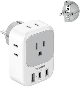 TESSAN Type E F Plug Adapter, France Power Adaptor with 3 USB Ports(2 USB C), 4 AC Outlets Travel Converter US to Europe EU Germany Spain Greece Portugal Iceland Paris Russia Poland Norway