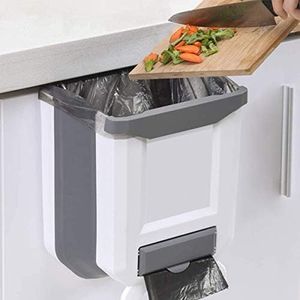 Kitchen Bin,Rubbish Bin Plastic Folding Wall Mounted for Cupboard Door Hanging Trash Can 8L (White)