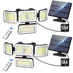 Solar Motion Sensor Light Outdoor 2 Pack, Claoner 288 LED Solar Flood Light, Large Separate Solar Panel with 5M Cord, 350° Wide Angle, 4 Modes with Remote Control, IP67 Waterproof Solar Lights Outdoor