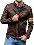 Jild Distressed Café Racer Brown Leather Jacket Men - Genuine Lambskin Leather Biker Style Mens Vintage Motorcycle Jacket (YP-Brn-XL)