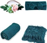 4 Pcs Newborn Photography Props Outfits- Baby Dark Green Long Ripple Wrap and Toddler Swaddle Blankets Photography Mat with Cute Headbands for Infant Boys Girls (0-12 Months (Dark Green))