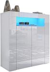 Furneo High Gloss & Matt White 2-door Sideboard Cabinet Cupboard Unit Clifton01 Blue LED Lights