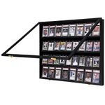 VERANI Baseball Card Display Case - 36 Graded Sports Card Display Frame - Holds Sport Cards with UV Protection Clear View Lockable Wall Cabinet for Football Basketball Hockey Trading Card Large Black