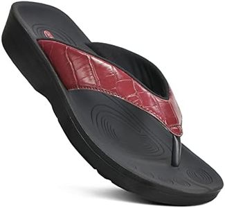 AEROTHOTIC Flip Flops for Women with Arch Support Plantar Fasciitis Orthopedic Cushioned Footbed Comfortable Non-Slip Sole with Padded Straps Dressy Casual Recovery Women Sandals (Felice Wine, Size 7)