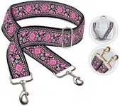 Pink Cotton Handbag Strap & Purse Strap Replacement - Jacquard Woven Embroidered Guitar Strap Styled Shoulder & Crossbody Strap - Adjustable Bag Strap For Tote And Messenger Bags – Silver Hardware