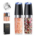 𝐔𝐩𝐠𝐫𝐚𝐝𝐞𝐝 XL Capacity, Sangcon Gravity Electric Salt and Pepper Grinder Set Battery Powered Refillable One Hand Operation, Adjustable Coarseness Automatic Mill Shakers