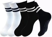 YUESUO 4 Pairs Yoga Socks Non-slip with Silicone, Women Professional Comfortable Breathable Mid-tube Floor Socks for Pilates, Fitness, Dance, At home (Black, White)