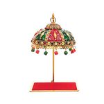 Tej Gifts Metal Umbrella Chhatra with Hanging Crystals for God Idol, Car Dashboard/Office Desk/Table/Home Decor Showpiece, Chatri Aasan for God Murti U-111