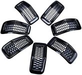 Compatible with 2014-2018 Jeep Cherokee Grill inserts Honeycomb Grille Mesh Vent, 7pcs (Black Mesh Grille + Gloss Black Moulding Trim)