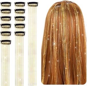 12 mechones de pelo con purpurina, mechones de pelo de 50,8 cm, extensiones de pelo con purpurina para niñas, accesorios para fiestas, accesorios para fiestas, accesorios para trenzar extensiones de