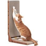 FUKUMARU Cat Scratcher, 68cm Cat Scratch Pad for Indoor Cats, L Shaped Cardboard Vertical Cats Scratching Board with Ball Toy, Walnut Color, 1 Pack