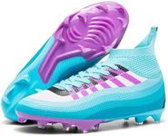 KIUSMETY Soccer Cleats for Mens Womens Lace-Up Outdoor Professional Training Turf Football Boots High Ankle Baseball Shoes Blue Size 12.5