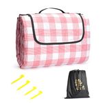 Oak & Tea Picnic Blanket Waterproof, Large Foldable Beach Mat Camping Blankets 150x200cm with 4 corner loops, Outdoor rug with Carry Handle for Camping,Plaid Pattern Red & White (Red, 150x200 cm)