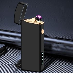 Electric Lighter USB Rechargeable Lighter, Windproof Flameless Lighter Dual Arc Plasma Lighter, Pocket Metal Lighter for Fire Candles, Incense, Camping