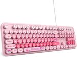 MOFII Wired Keyboard for Windows, Full-Size Typewriter-Style Cute Retro Computer Keyboard,USB Plug and Play, Strong Adjustable Tilt Legs (Pink Colorful)