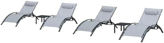 PURPLE LEAF Patio Oversized Chaise Lounge Chair Set with 2 Side Table Pool Adjustable Recliner Chairs for Outside Beach Outdoor Sunbathing Tanning Poolside Lounges