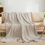 PHF 100% Cotton Waffle Weave Blanket, Queen Size Soft Breathable Bed Blanket for All Season, Perfect for Layering Couch Bed Sofa(90"x90", Queen Size, Linen)