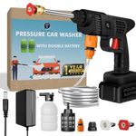 Cordless Portable Wireless Pressure Washer Gun 48V 12000mah Water Gun for Car Wash Bike Washing Cleaning Multi Purpose Cleaning Washer Gun Adjustable Nozzle and 5M Hose Pipe (Double_Battery)