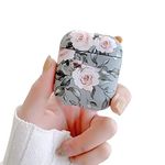 ZTUOK Compatible with AirPods 1&2 Case for Women Girls, Pink Floral and Gray Leaves Pattern Case With Anti-dust Shockproof Protective Hard Cover for AirPods 1&2-Elegant Flower