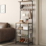 HOMEFORT Coat Rack with Shoe Storage, 5-Tier Shoe and Coat Rack with 9 Clothes Hooks, Freestanding Hall Tree Organizer for Entryway, Bedroom, Rustic Brown