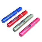 Kare & Kind 4x Mini Perfume Atomizer Bottles - Refillable Pump Spray Cases - Stainless Outer Shell with Transparent Glass Vial - For Perfumes, Body Sprays, Facial Mists, Oils - (Green/Blue/Pink/Red)