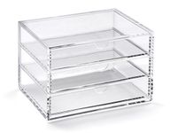 OSCO Small Clear Acrylic 3 Drawer Chest | Pin Storage | Jewellery | Paperclips | Crayons | Short pens | Small Stationery | H12 x W17 x D12 cm |