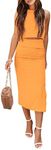 PRETTYGARDEN Women's 2 Piece Summer Outfits Crewneck Tank Tops Split Bodycon Midi Skirt Sets (Bright Yellow,Large)