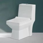 KrissKross Premium Western Floor Mounted One Piece Water Closet Ceramic Western Toilet/Commode With Soft Close Seat Cover For Lavatory, Toilets S-Trap Outlet Is From Floor (White)