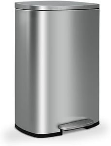 13 Gallon 50 Liter Kitchen Trash Can,Stainless Steel Metal Lid Step Can, Garbage Can with Removable Plastic Inner Bucket, Waste Bin for Office Kitchen Living Room Bedroom (Stainless Steel)