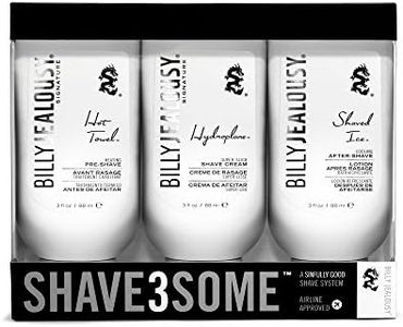 Billy Jealous Shave3some Travel-Size Trio Shaving Kit for Men with Heating Pre-Shave, Super Slick Shave Cream and Cooling After-Shave, Citrus Scent, 3 Fl Oz Each